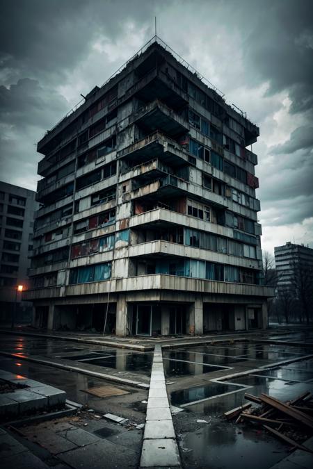 30054-1115696394-((Best quality)), ((masterpiece)), abandoned brutalist architecture of Pripyat, rainy day, thunder, thunderbolt, hyper realistic.png